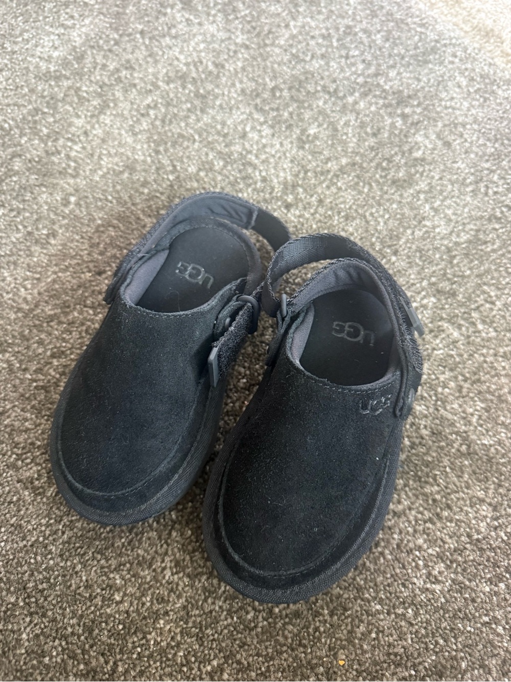 UGG Kids Black Suede Hook-and-Loop Moccasin Slip-Ons